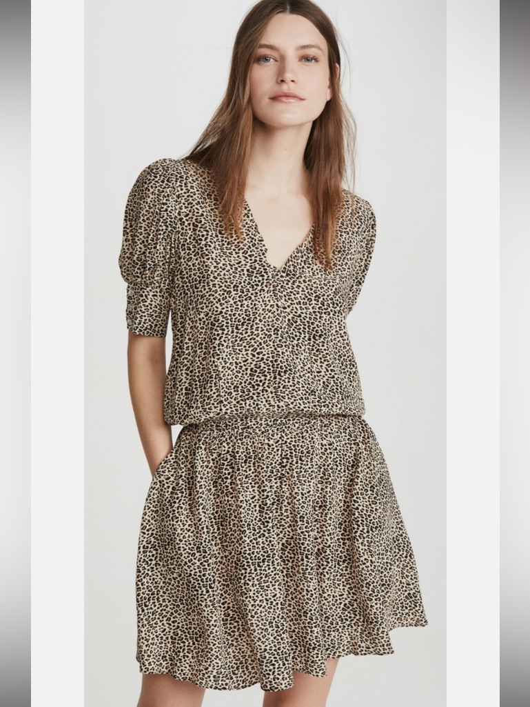 Zadig & Voltaire Russel Leopard Print Vneck Women’s Mini Dress Beige Rocker Edgy